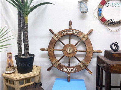 Bánh lái tàu trang trí Welcome Full Nâu đường kính 32 - 62cm [Gỗ dày - 3 Size] BANHLAI-05